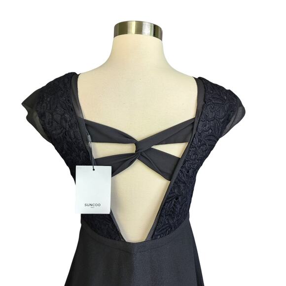 SUNCOO Paris Womens Robe Celine Dress Size US Small Black Embroidered Lace NEW - Picture 5 of 12